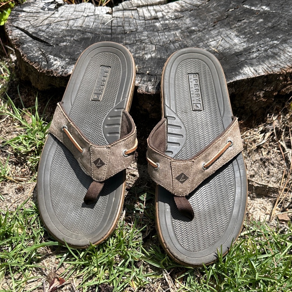 Sperry Men's FLIP FLOPS Tan and Brown •SIZE 14 - Picture 13 of 16